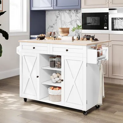 Immagine prodotto di Isola da cucina mobile con piano di lavoro pieghevole, bianca