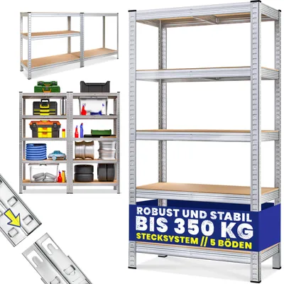 Produktbild von MONZANA® Schwerlastregal 170x75x30cm 350kg 5 MDF-Platten Regal Lagerregal Kellerregal Steckregal Werkstattregal