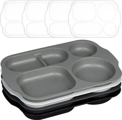 Obrázok produktu pre Famanu, 4 kusy podnosov s priehradkami, s odnímateľnými viečkami, 5 priehradiek, 28 cm