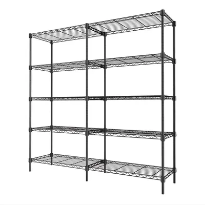 Produktbild von Schwerlastregal 5 Ebenen Schwarz - 450 kg Tragkraft - Höhenverstellbares Metallregal für Garage, Werkstatt & Lager - Standregal Stahl