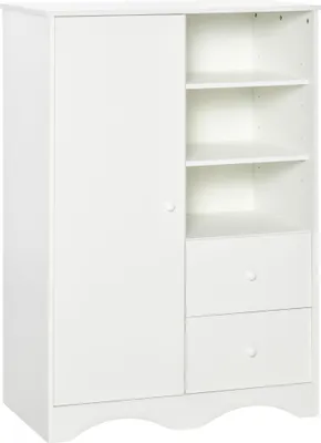 Produktbild von HOMCOM Kleiderschrank mit Tür, 5 Einlegeböden, 3 Fächern und 2 Schubladen, weißes Aufbewahrungsmöbel für Schlafzimmer, Wohnzimmer und Büro