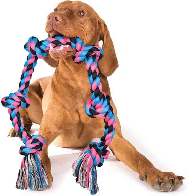 Immagine prodotto di Ibenzoa® Corda di cotone robusta, 108 cm – 6 nodi, 100% cotone bianco naturale, 890 g, giocattolo per cani di taglia grande e media