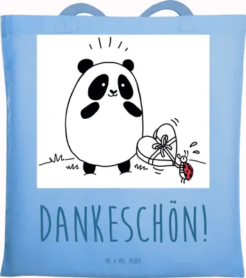 Produktbild von Mr. & Mrs. Panda Jutebeutel Panda Dankeschön - Sky Blue - Geschenk, Einkaufstasche, Tote Bag, Tasche, Shopping, Laptoptasche