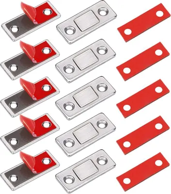 Produktbild von Famanu Magnetschloss Set von 5 - Silber Edelstahl - Selbstklebend und Mit Schrauben - für Schranktüren, Schubladen und Schiebetüren