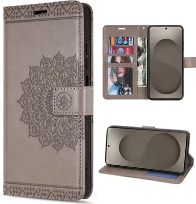 Produktbild von Hülle für Samsung Galaxy S26 Ultra Handyhülle Wallet Case mit Kartenfächern Mandala Grau