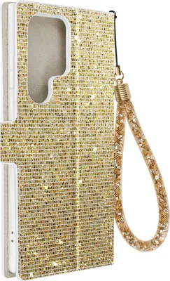 Produktbild von Avizar, Glitzer Disco Wallet Cover mit Standfunktion für Samsung Galaxy S23 Ultra, Gold