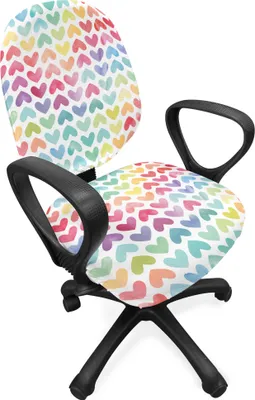 Produktbild von ABAKUHAUS Aquarell Bürostuhl Schonbezug, Bunte Herzen, dekorative Schutzhülle aus Stretchgewebe, Mehrfarbig
