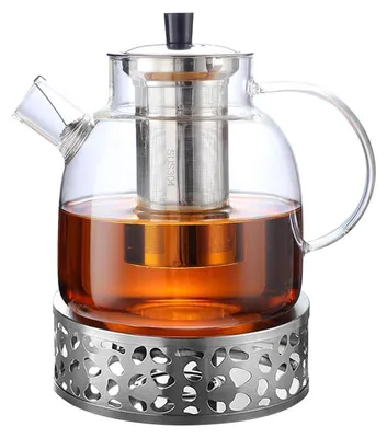 Image de Théière en verre avec filtre intégré et élément chauffant en acier inoxydable, capacité de 1,5 litre