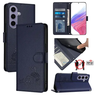 Produktbild von Leder Hülle für Samsung Galaxy S24 Süße Katze Flip Case Brieftasche Schutzhülle mit Standfunktion Blau