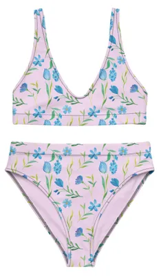 Produktbild von Mr. & Mrs. Panda Bikini Sommergedanken Design Größe XS - Weiß - Geschenk, Bikinihose, High Waist, Aquarell, 2er Set, Blaues Muster, Blumen, Zweiteiler, Bademode, Blaue