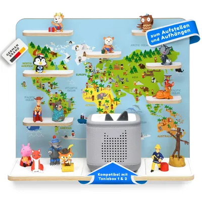 Produktbild von stadtecken® Kinder Regal für Musikbox I Geeignet für die Toniebox 1 & 2 und Tonies I Hörspiel I zum Aufstellen oder Aufhängen I Atlas 2
