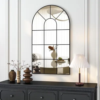 Immagine prodotto di Specchio a forma di arco, 80 x 50 cm, nero, metallo, stile rustico, decorazione da parete