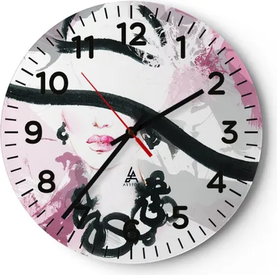 Produktbild von Wanduhr - Rund - Glasuhr - Frau Abstraktion - 30x30cm - Schleichendes Uhrwerk - Lautlos - zum Aufhängen bereit - Dekoration Modern - Wanddekoration aus Glas - C4AR30x30-3690