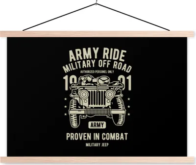 Produktbild von MuchoWow® Textilposter Mancave - Armee - Auto - Oldtimer 60x40 cm mit holzfarbenen Rahmen - Bilder