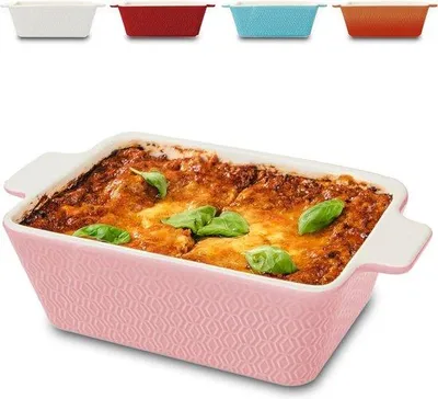 Obrázok produktu pre Keramická zapekacia miska Unyqoos® pre 2–3 osoby, ružová, obdĺžnikový tvar, 21 x 16 x 8 cm, s extra vysokým okrajom, s nepriľnavým povrchom, vhodná do mikrovlnnej rúry a do rúry do 280 °C