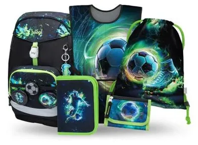 Obrázek produktu pro BAAGL SET 5 Airy Plus Fotbal: batoh, penál, sáček, zástěra, peněženka