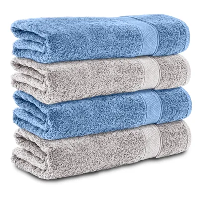 Produktbild von Komfortec 4er Handtücher 50x100 cm Set aus 100% Baumwolle, 470g/m², Frottee, Weich, Silber/Hellblau
