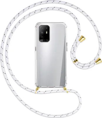 Produktbild von Handykette Backcover-Schutzhülle mit Band (Metall goldfarben) für Oppo A94 5G / F19 Pro+ 5G - weiß/grau