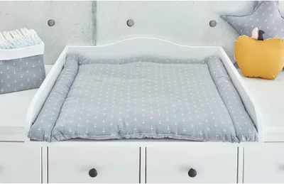 Produktbild von KraftKids Wickelauflage Musselin grau Anker breit 60 x tief 70 cm passend für Waschmaschinen-Aufsatz von KraftKids