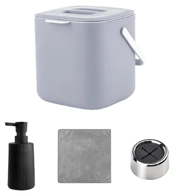Immagine prodotto di ProximaX Set completo per la pulizia della cucina con panni assorbenti, portapanni, dispenser di sapone e cestino da tavolo compatto