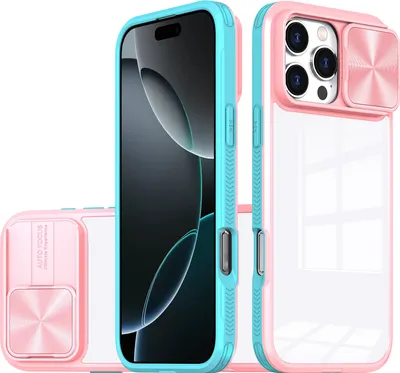 Immagine prodotto di Custodia per iPhone 16 Pro Custodia ibrida trasparente in TPU con cover fotocamera scorrevole Rosa