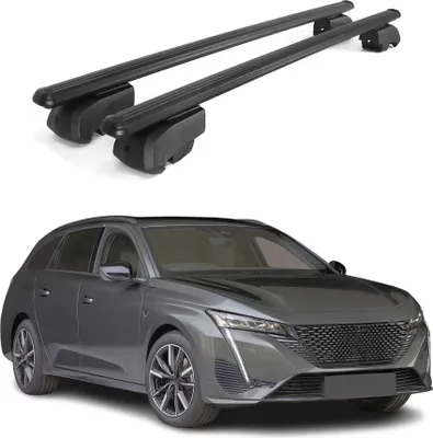 Immagine prodotto di Barre portatutto trasversali per Peugeot 308 Station Wagon 2021-2023 in alluminio nero con omologazione ABE
