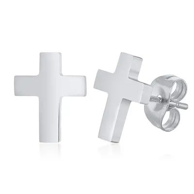 Produktbild von Ohrstecker Kreuz Männer: Ohrringe Edelstahl in Silber, Schwarz oder Gold Silber