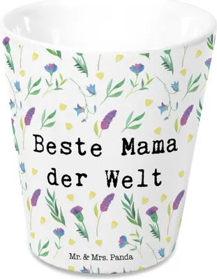 Produktbild von Mr. & Mrs. Panda Blumentopf Keramik Beste Mama der Welt - Weiß - Geschenk, Mutter, Dekoration, Pflanztopf, Topf, Übertopf, Mutti, Pflanzentopf, Fensterbank, Supermama
