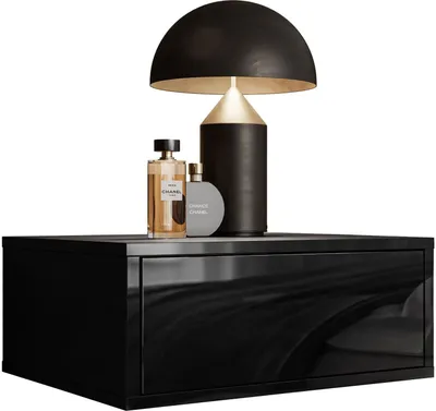 Produktbild von Hängender Nachttisch BLANCO Hochglanz PUSH OPEN Schwarz/ Schwarz Hochglanz