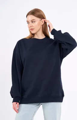 Obrázek produktu pro COMEOR mikina dámská pohodlný oversize svetr z bavlny, triko s dlouhým rukávem jako základní svetr bez kapuce regular fit (tmavě modrá 2XL)