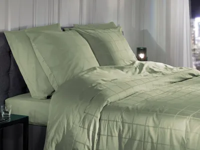 Produktbild von Heckettlane Diamante Bettbezug - 155x220 cm – Baumwoll-Satin – Hochwertige Bettwäsche mit Uni motiv – Weich - Atmungsaktiv und Hautfreundlich – inkl. 80x80 cm Kissenbezug – Grün