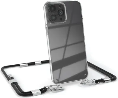 Produktbild von EAZY CASE Handykette für Apple iPhone 13 Pro Max, Transparente Silikonhülle mit Band, Clear Case, abnehmbar in  Schwarz
