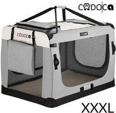 Produktbild von CADOCA® Hundebox XXXL 101x70x70cm faltbar atmungsaktiv robust Hundetransportbox Transporttasche Haustiertransportbox Hundetragetasche Grau