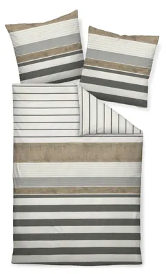 Produktbild von Traumschloss Premium Flanell Bettwäsche - Streifenmuster in grau, braun 135 x 200 cm Streifenmuster in grau, braun