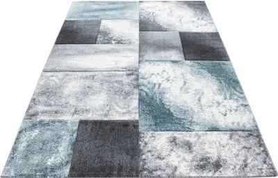 Produktbild von Kurzflor Teppich Wohnzimmer Blau 160x230 Rechteck Kariertes Design aus Polypropylen