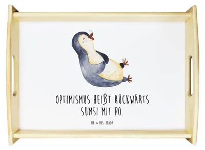 Produktbild von Mr. & Mrs. Panda Tablett Pinguin Lachen - Weiß - Geschenk, Tee, Sofa, Humor, Holztablett, Deko, holz serviertablett, Haha, Witzig, Lol, Servier, Fröhlich, Pinguine
