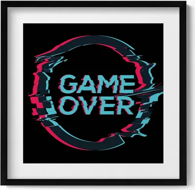 Produktbild von Beschriftung „Game over“ für einen Gamer– Wandbild mit Rahmen – Gerahmtes Bild  – Wanddekoration – 50x50 cm –  Schwarz Rahmen