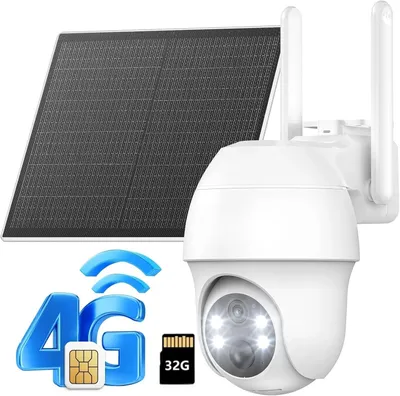 Produktbild von 4G LTE Überwachungskamera Aussen mit SIM Karte 2K 3MP Farbnachtsicht Camera Ohne WLAN Solar PTZ360°/90° IP Kamera PIR 2-Wege-Audio Weißlichtalarm 32GB