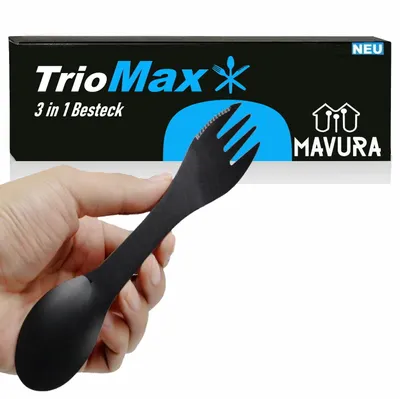 Immagine prodotto di TrioMax posate da campeggio all'aperto cucchiaio coltello forchetta 3in1 posate in acciaio inox