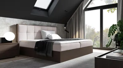 Produktbild von Kontinentales Bett 120x200 CHANTELLE 8 - dunkle Eiche / Beige + GRATIS Matratzenauflage