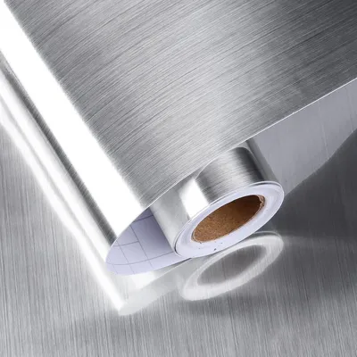 Produktbild von Klebefolie, Metallstil Möbelfolie selbstklebend, Abwaschbare Tapete, Gebürstet Arbeitsplatte Dekorfolie für Küche, Tisch, Schrank, Silber