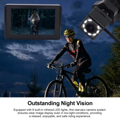 Zdjęcie produktu dla Lusterko rowerowe na kierownicę, kamera rowerowa 1080P z monitorem 5", tryb nocny, szeroki kąt widzenia 110°, kompatybilna z rowerami górskimi i szosowymi