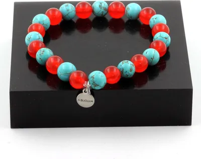 Zdjęcie produktu dla Bransoletka turkusowe koraliki + czerwony chalcedon 8 mm