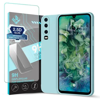 Produktbild von Hülle für Huawei P30 mit 9H Displayglas Displayschutz Case Cover Bumper Smartphone Softgrip Schutzhülle Farbe: Hellblau