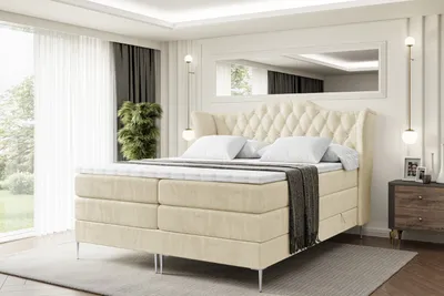 Produktbild von ALTDECOR Boxspringbett mit Silber Füßen, Matratze und Lattenrost, Topper, Polsterbett mit Bettkasten, Bett mit Stauraum H3- und H4- Matratze, Doppelbett -VILA-FS KING-140x200 - Beige Casablanca