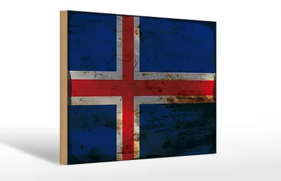 Produktbild von Holzschild Flagge Island 30x20cm Flag of Iceland Rost