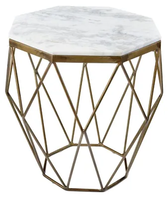 Immagine prodotto di Tavolino basso NEXORA 50 cm in marmo bianco e ferro ottone con design geometrico