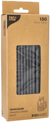 Produktbild von PAPSTAR Papier-Trinkhalm "pure" 200 mm schwarz 100 Stück