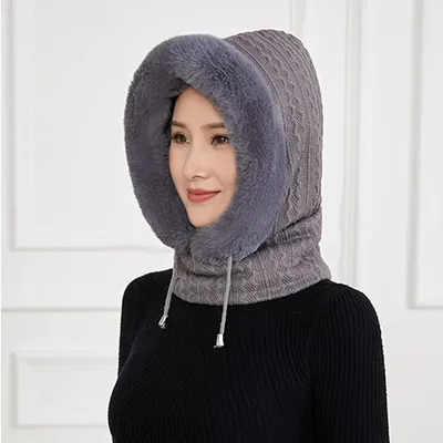 Produktbild von Damen Gesichtsmaske Winter warme Sturmhaube Skimütze Reitmütze Schal Kapuze Plüschmütze Skireiten