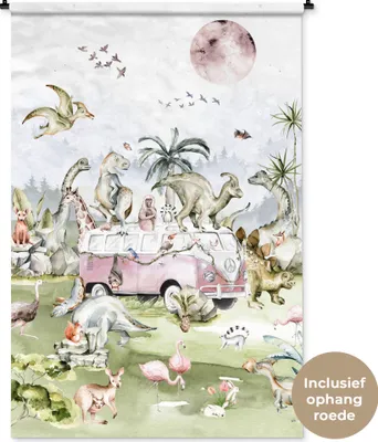 Produktbild von MuchoWow® Wandteppich Wandbehang Dinosaurier - Kinder - Bus - Bäume - Tiere - Kinder 120x180 cm Tapisserie Dekoration Wandtuch - Schlafzimmer - Dekorationen für das Haus